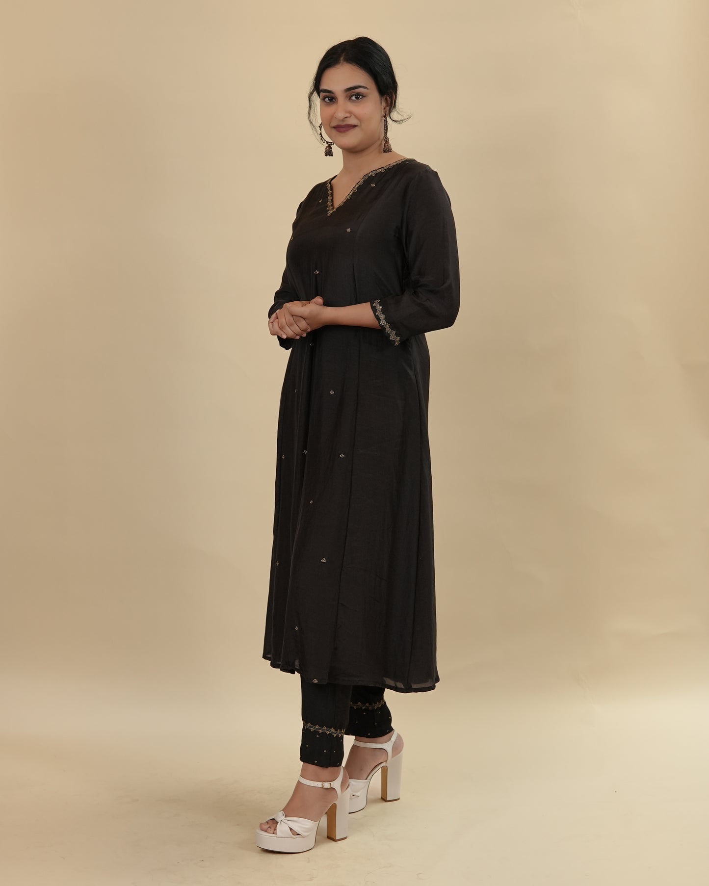 Black Chanderi top and pants set