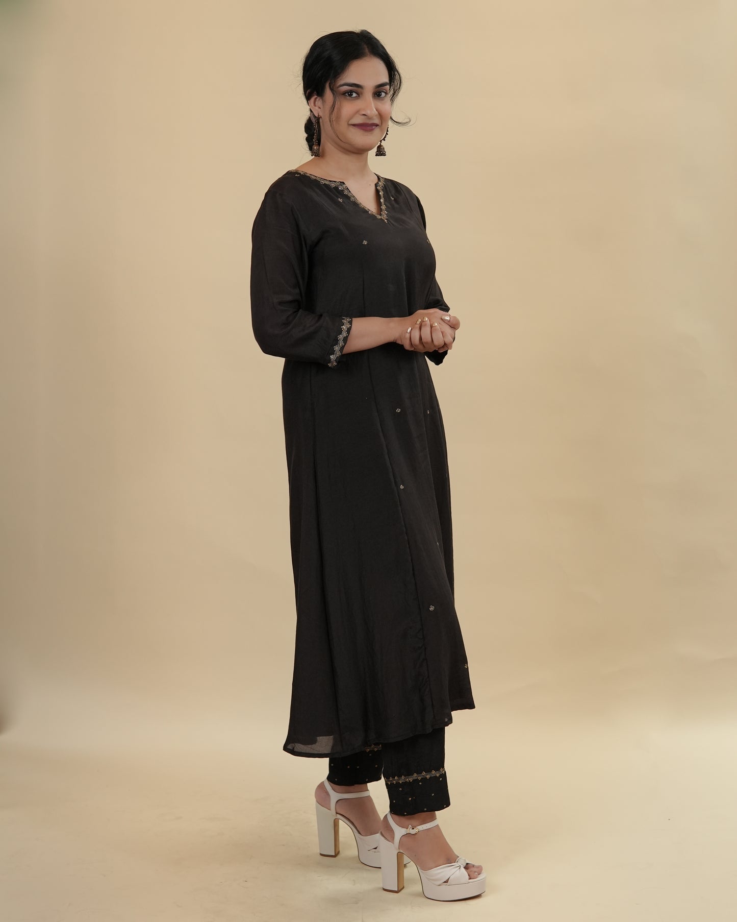 Black Chanderi top and pants set