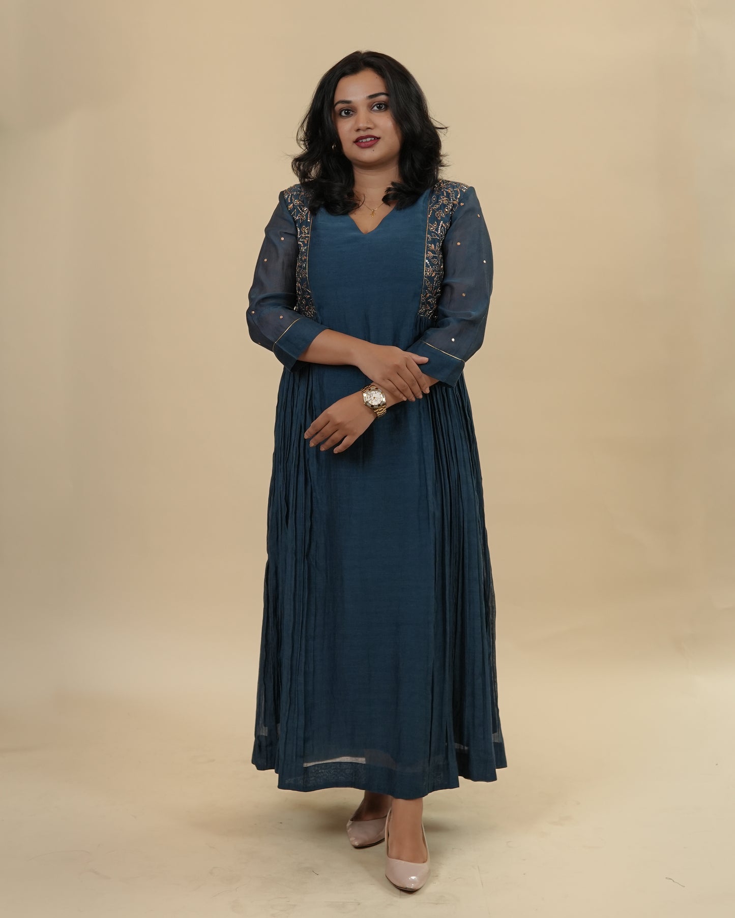 Dark Blue Chanderi party dress