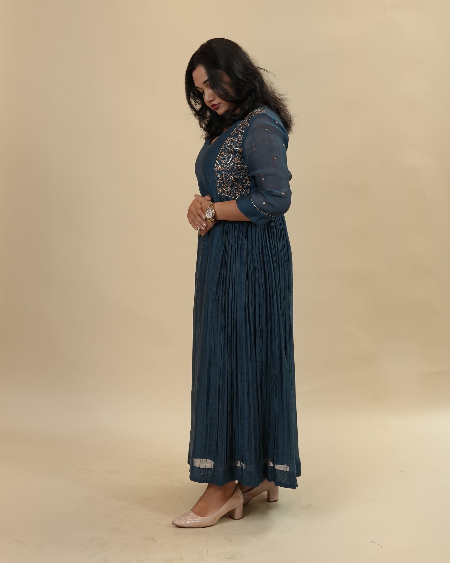 Dark Blue Chanderi party dress