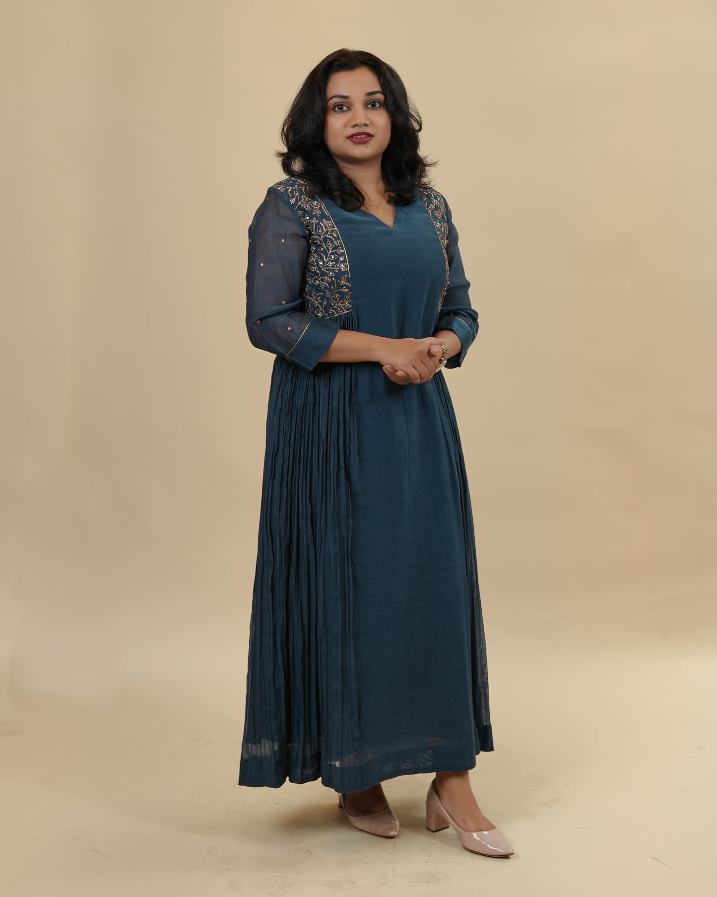 Dark Blue Chanderi party dress