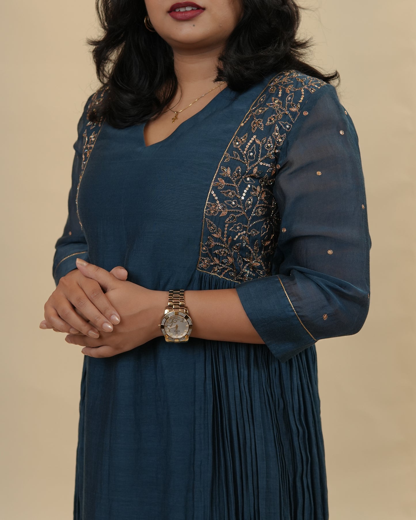 Dark Blue Chanderi party dress