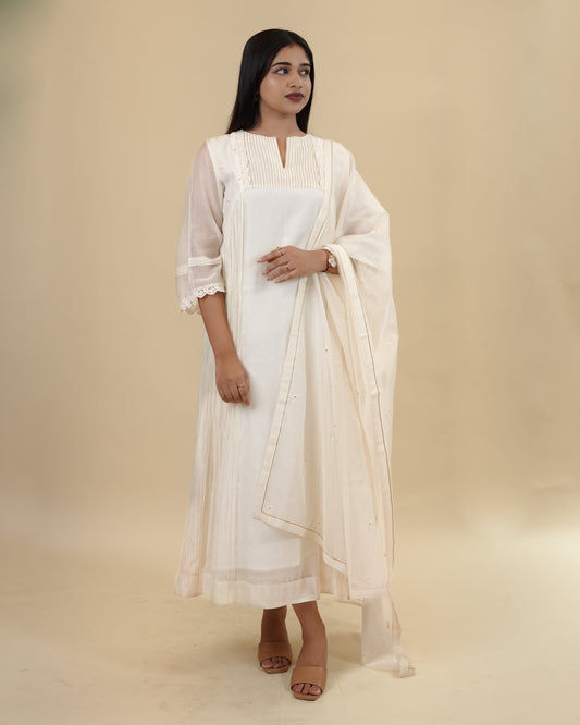 Elegant offwhite chanderi dress and dupatta