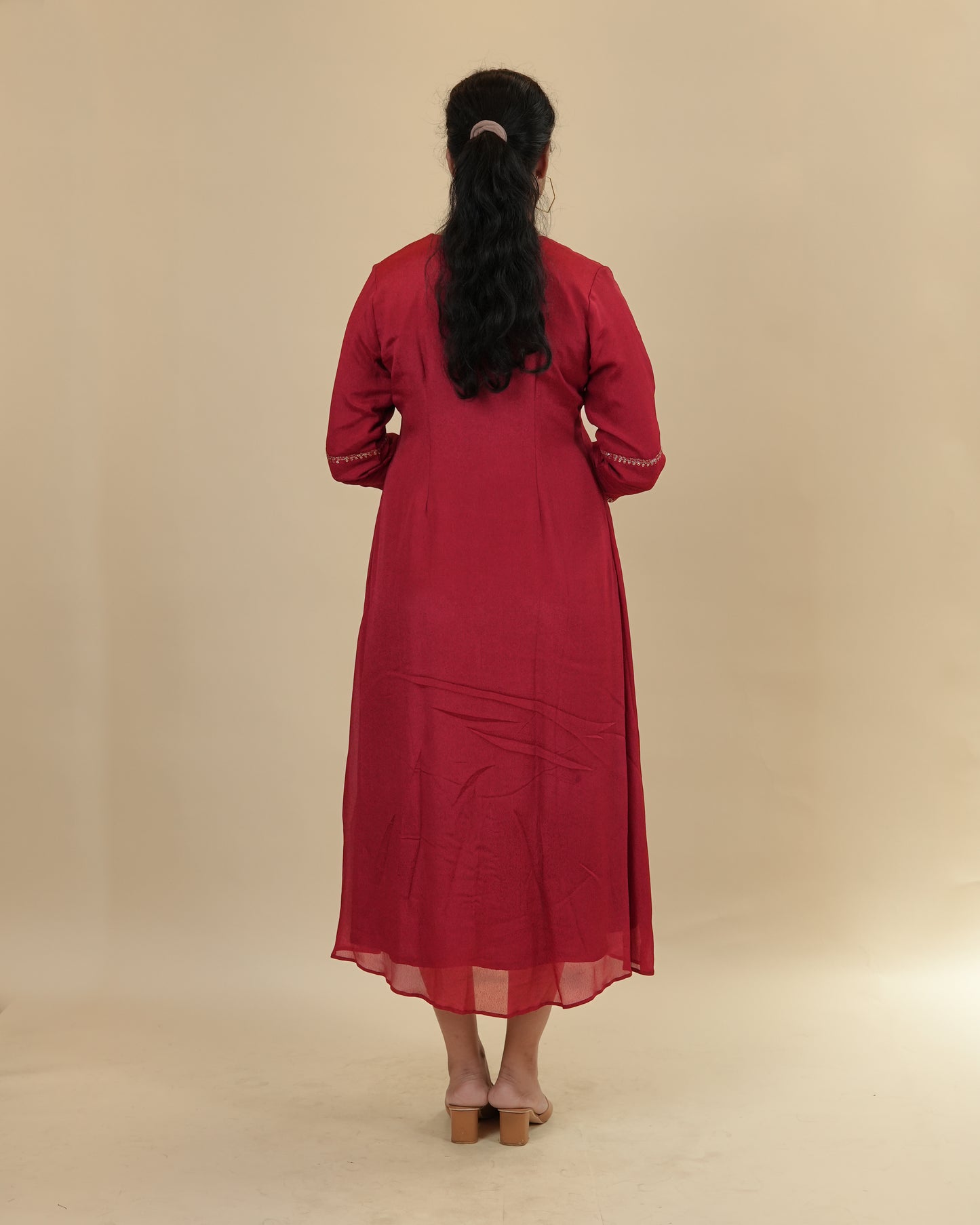 Radiant Red Embellished Kurta with Pleated Design