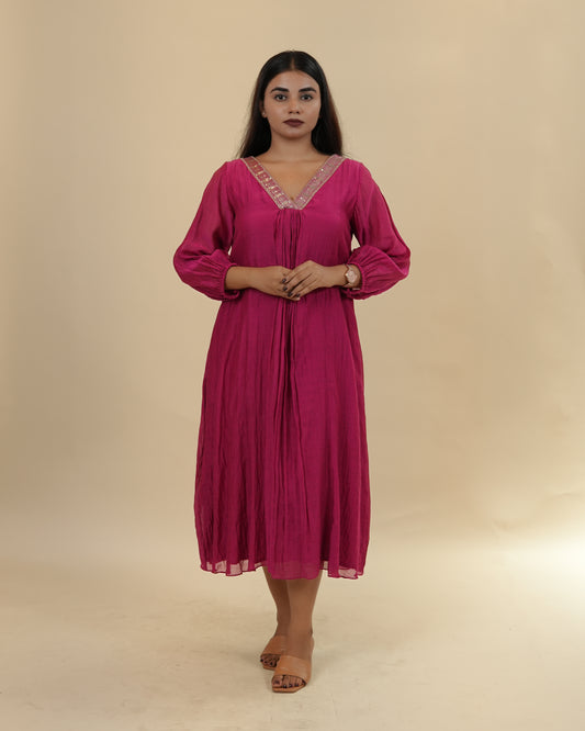 Rani Pink with embroidered V neck