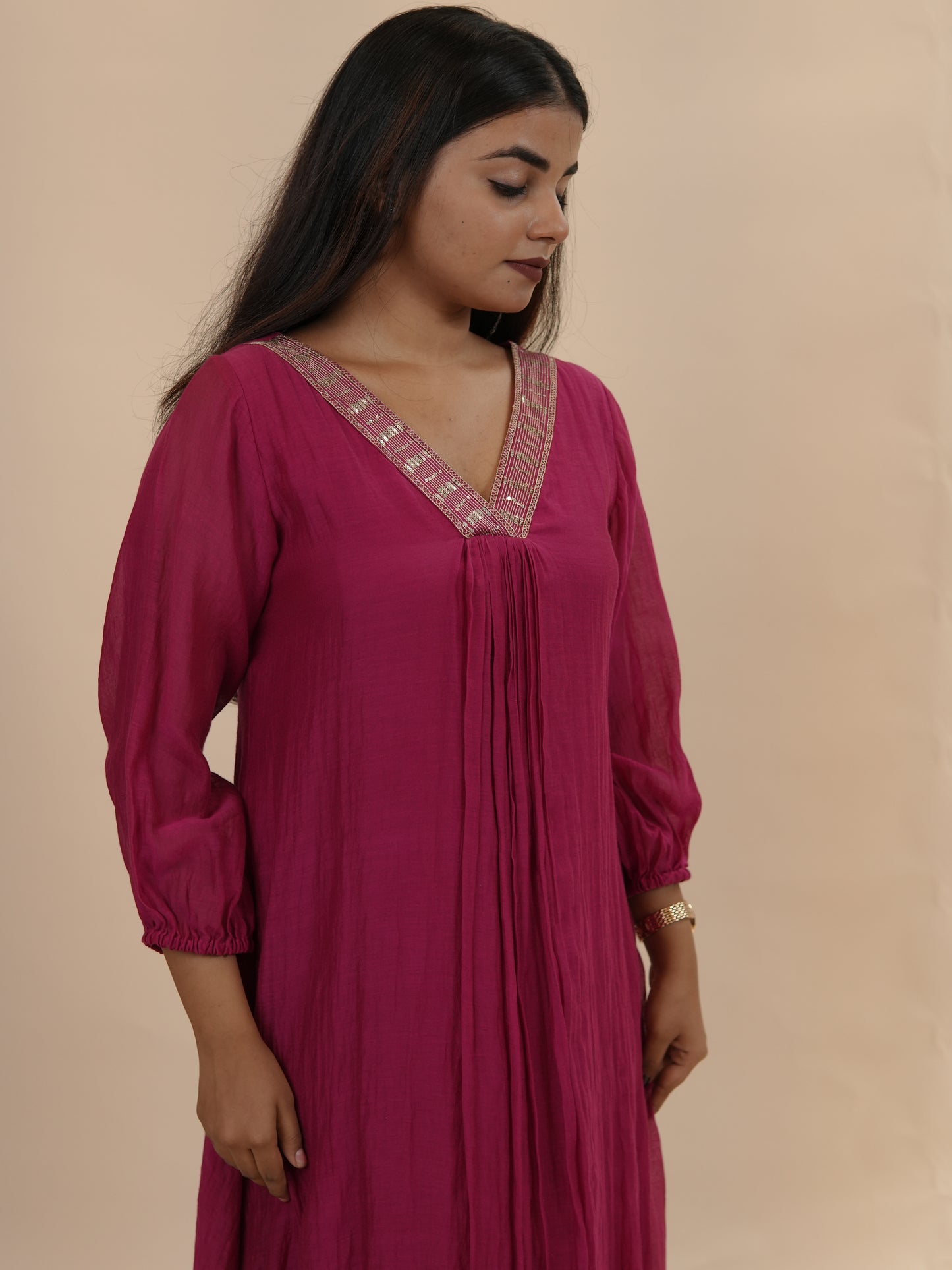 Rani Pink with embroidered V neck