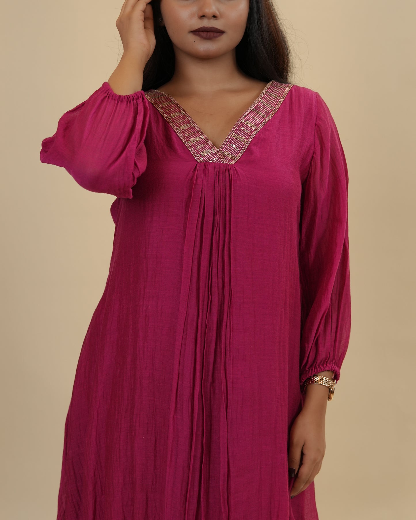 Rani Pink with embroidered V neck