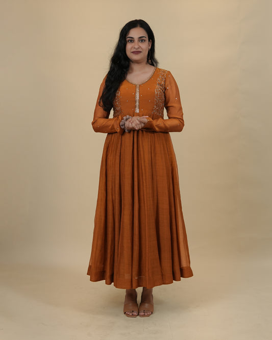 Elegant Rust Orange Anarkali Dress