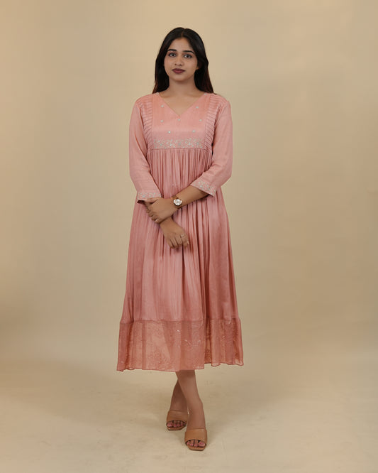 Elegant Pink Embroidered crepe Dress