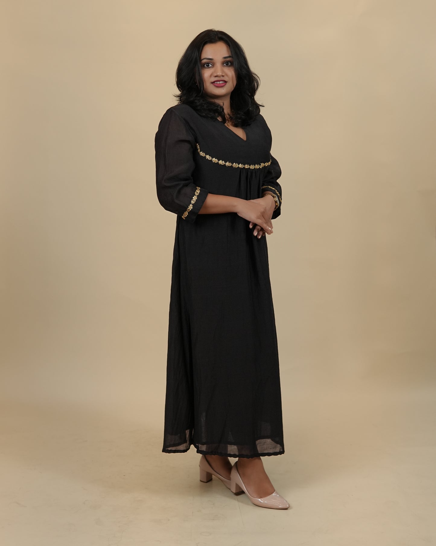 Elegant Black Dress with overlap neck