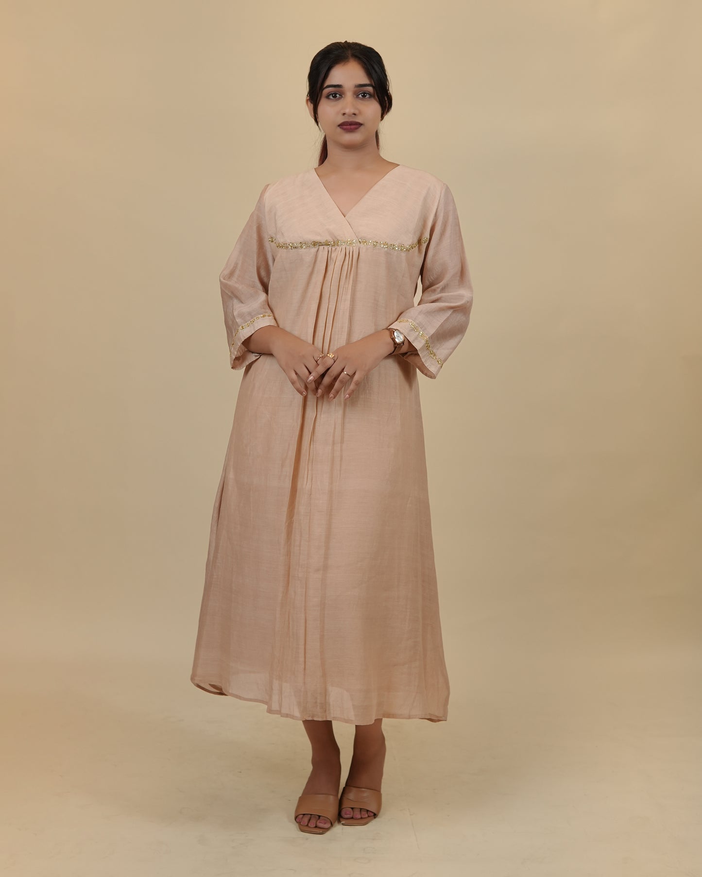 Overlap V neck mul chanderi silk Dress