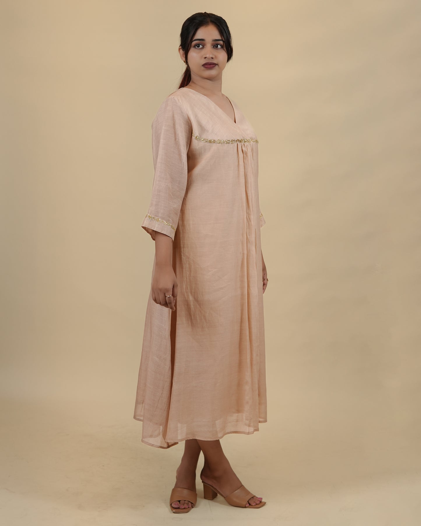Overlap V neck mul chanderi silk Dress