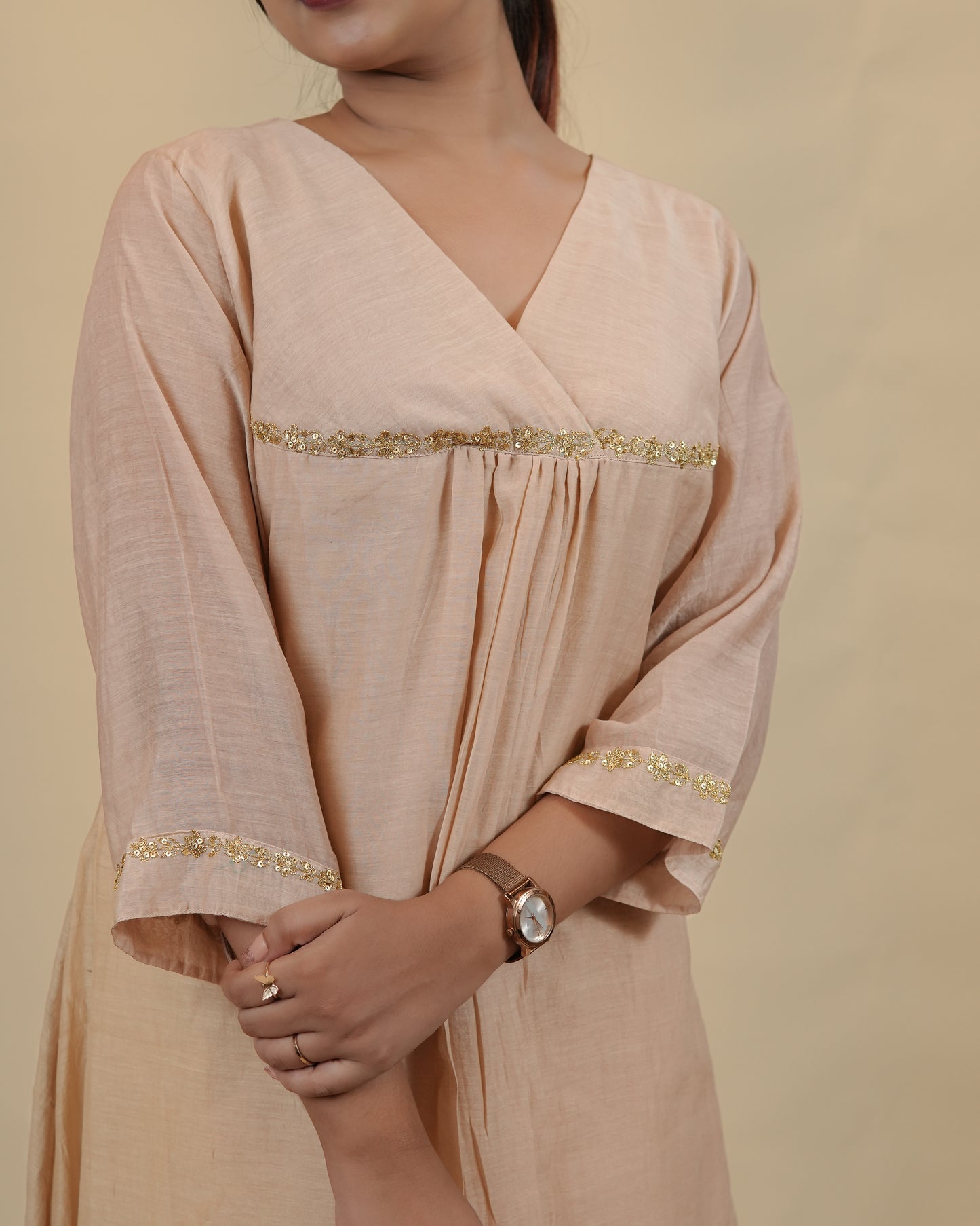 Overlap V neck mul chanderi silk Dress