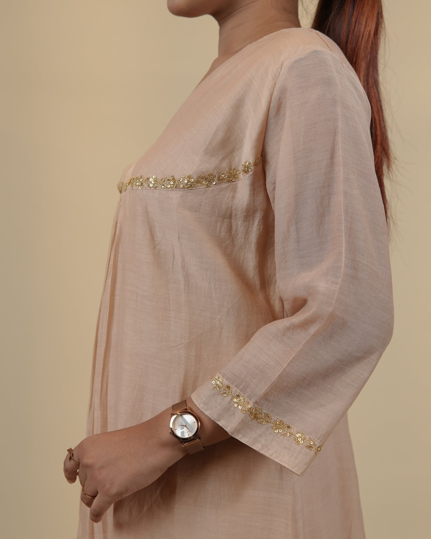 Overlap V neck mul chanderi silk Dress