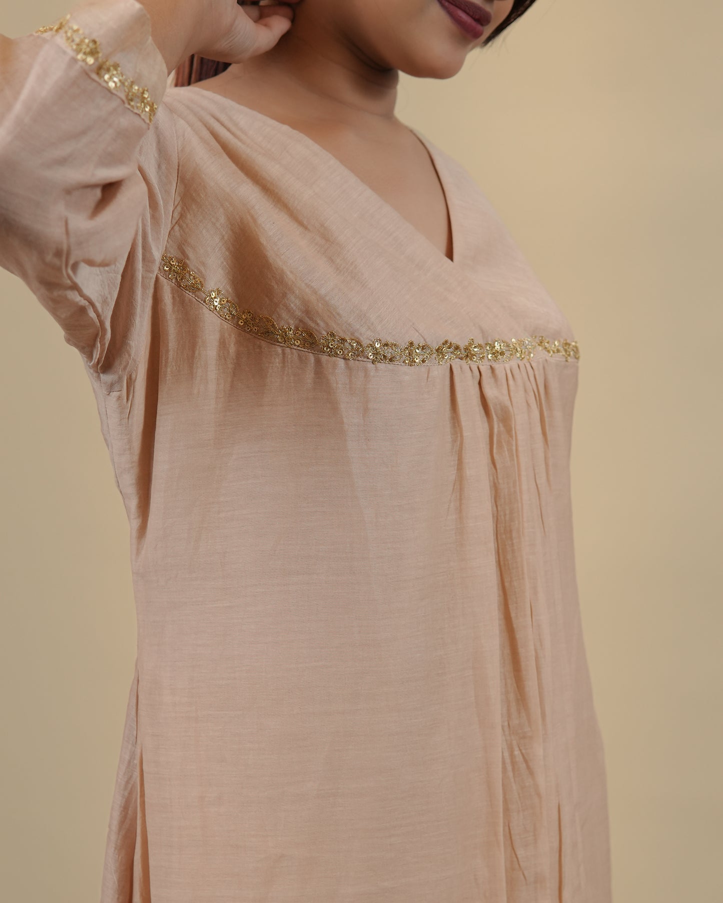 Overlap V neck mul chanderi silk Dress
