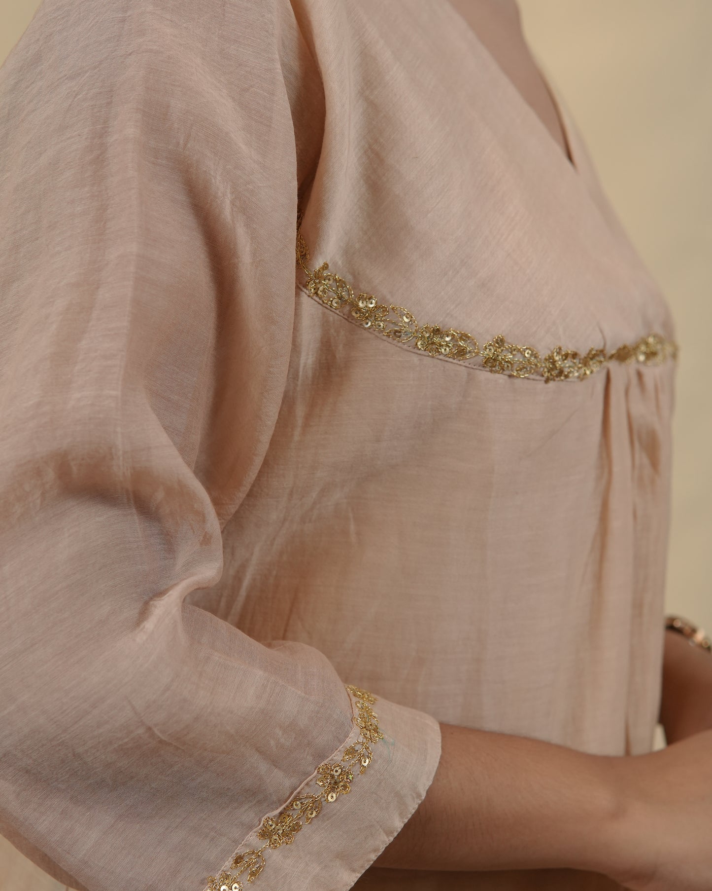 Overlap V neck mul chanderi silk Dress