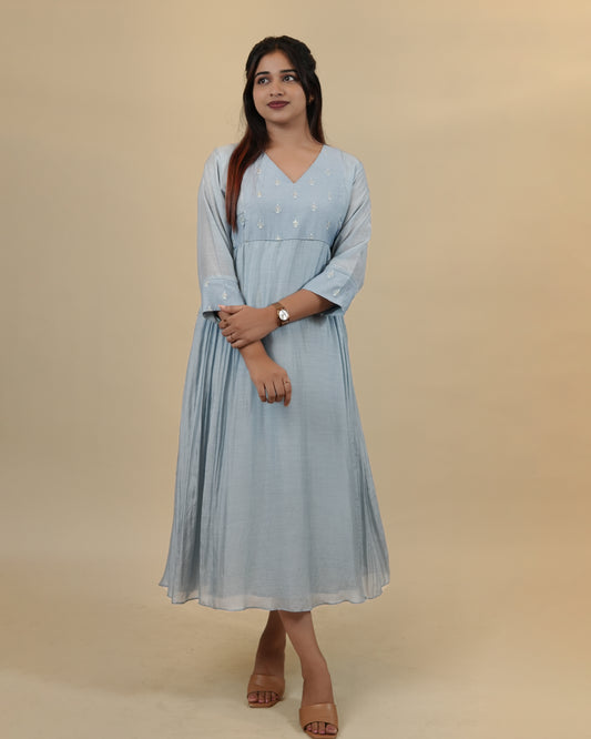 Pastel Blue V neck dress