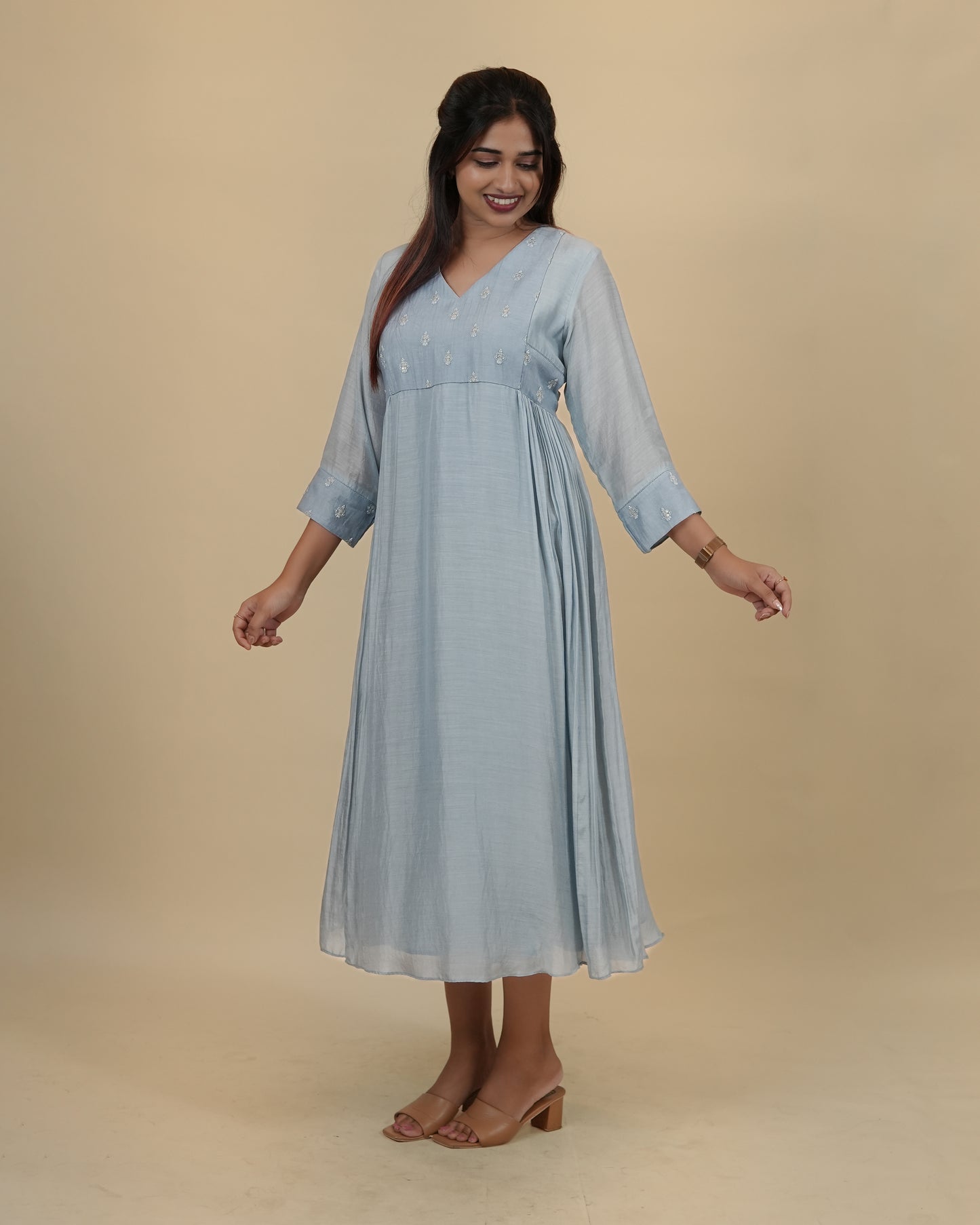 Pastel Blue V neck dress