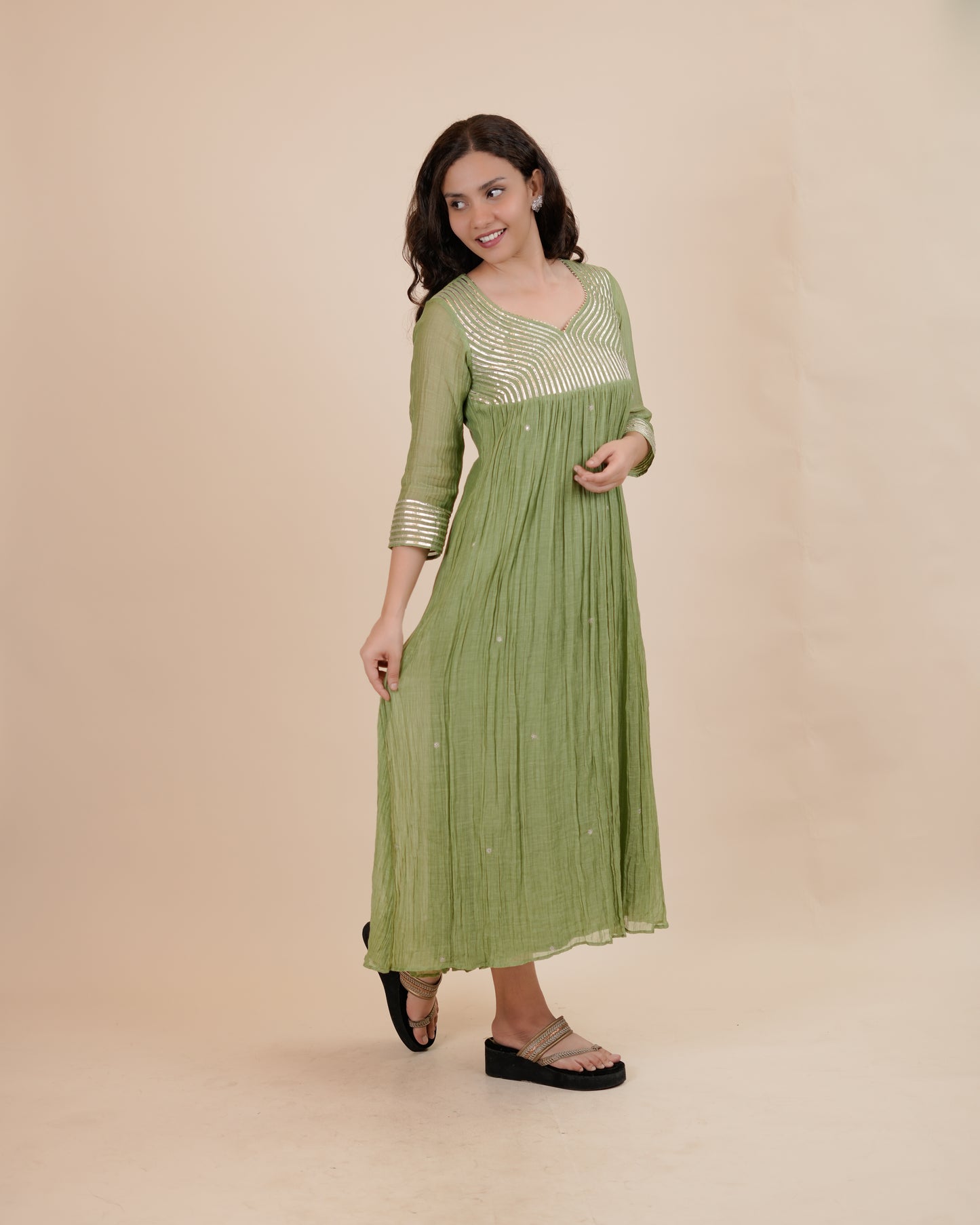 Green with lace Dress