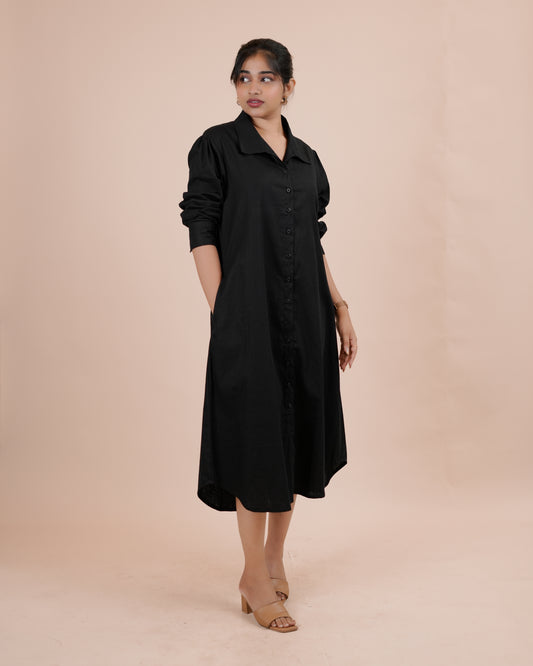 Elegant Black Long Shirt Dress