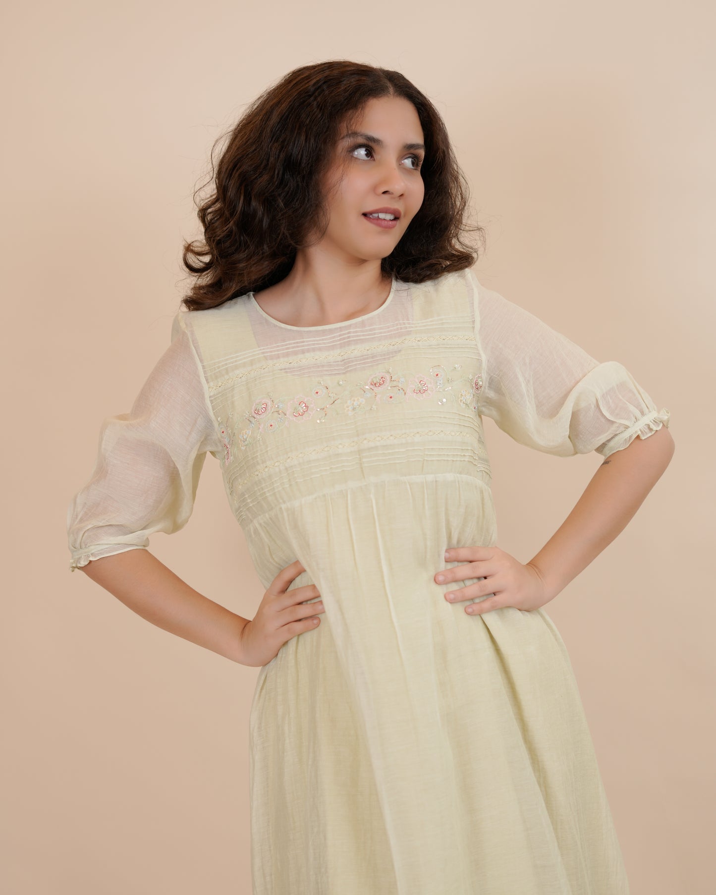 Pastel green embroidered dress