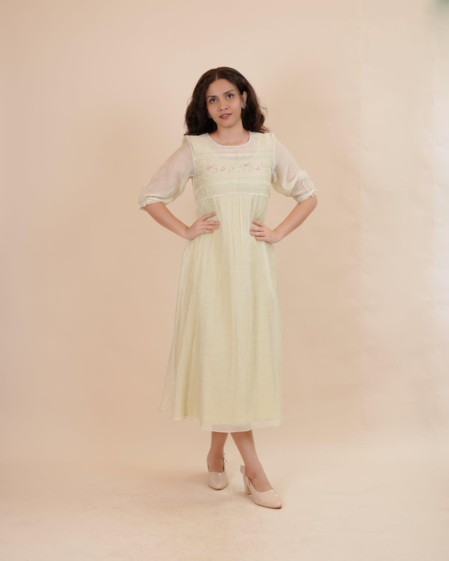 Pastel green embroidered dress