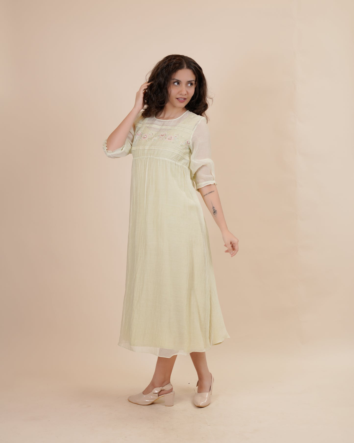 Pastel green embroidered dress