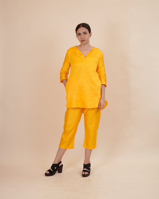 Vibrant Yellow Cotton Tunic and Pants Set