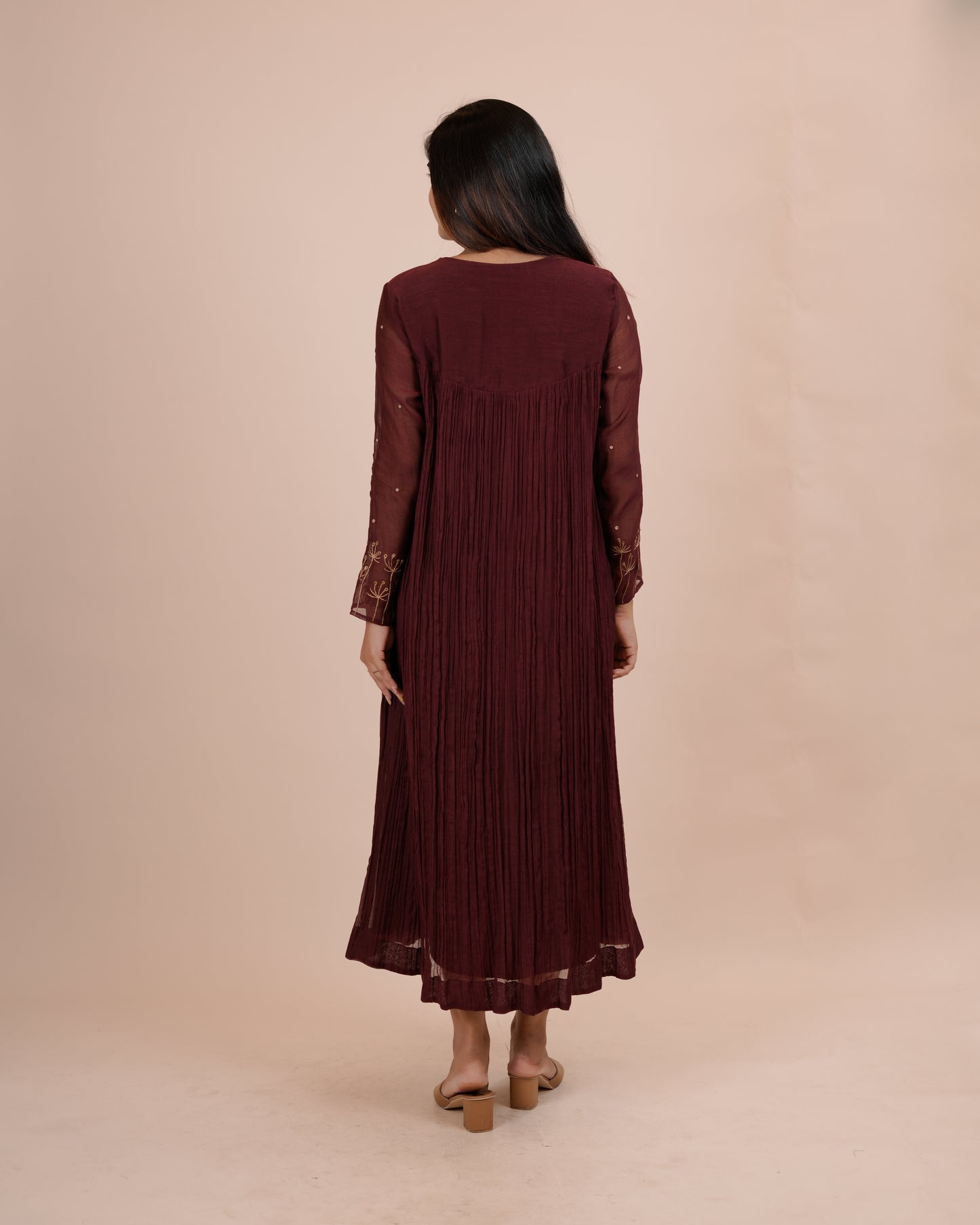 Stunning Maroon Pleated chanderi Dress