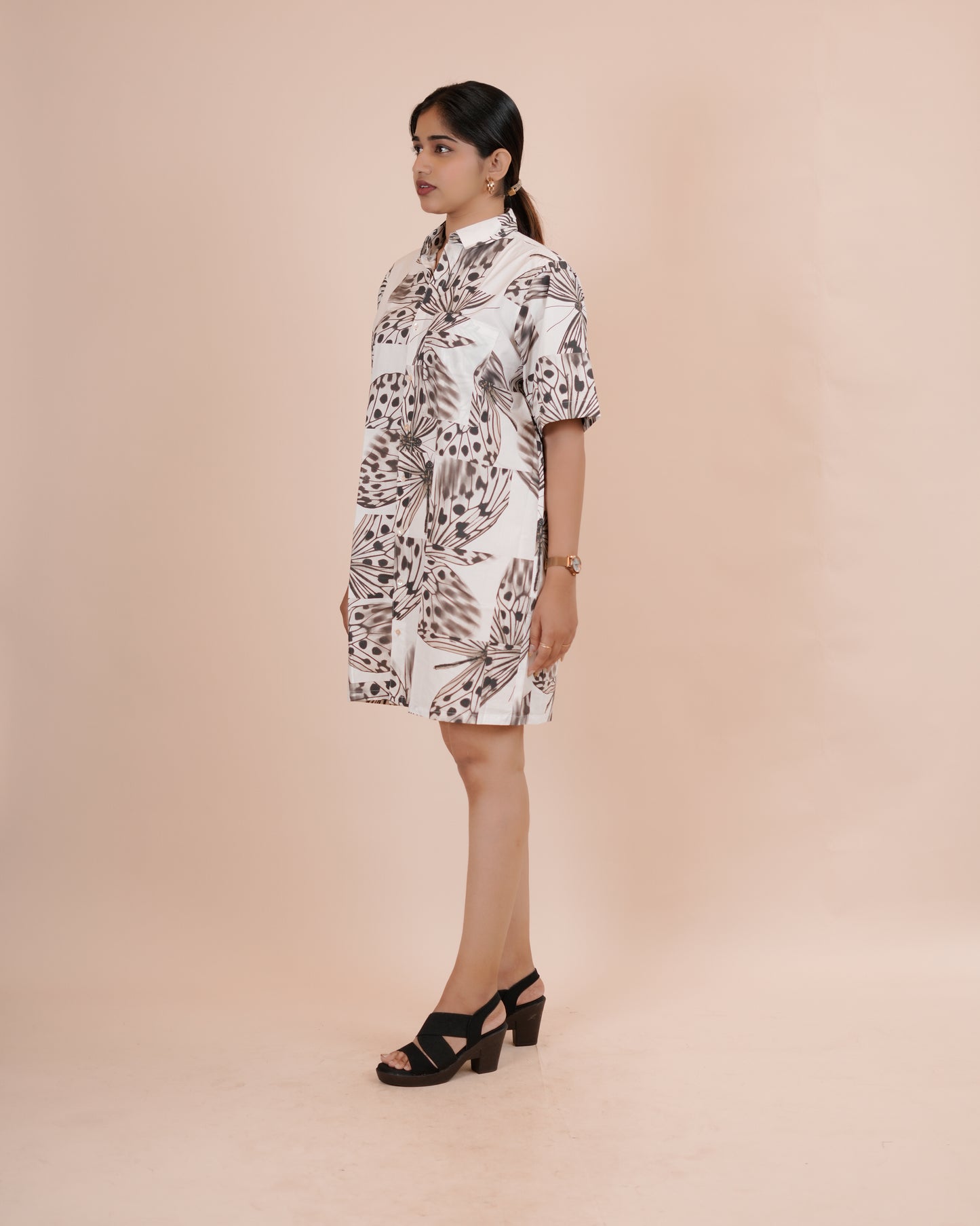 Butterfly Print Button-Up Dress