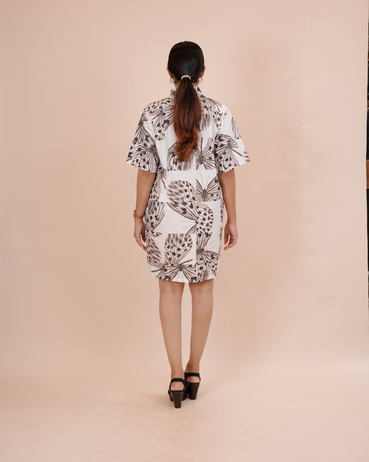 Butterfly Print Button-Up Dress