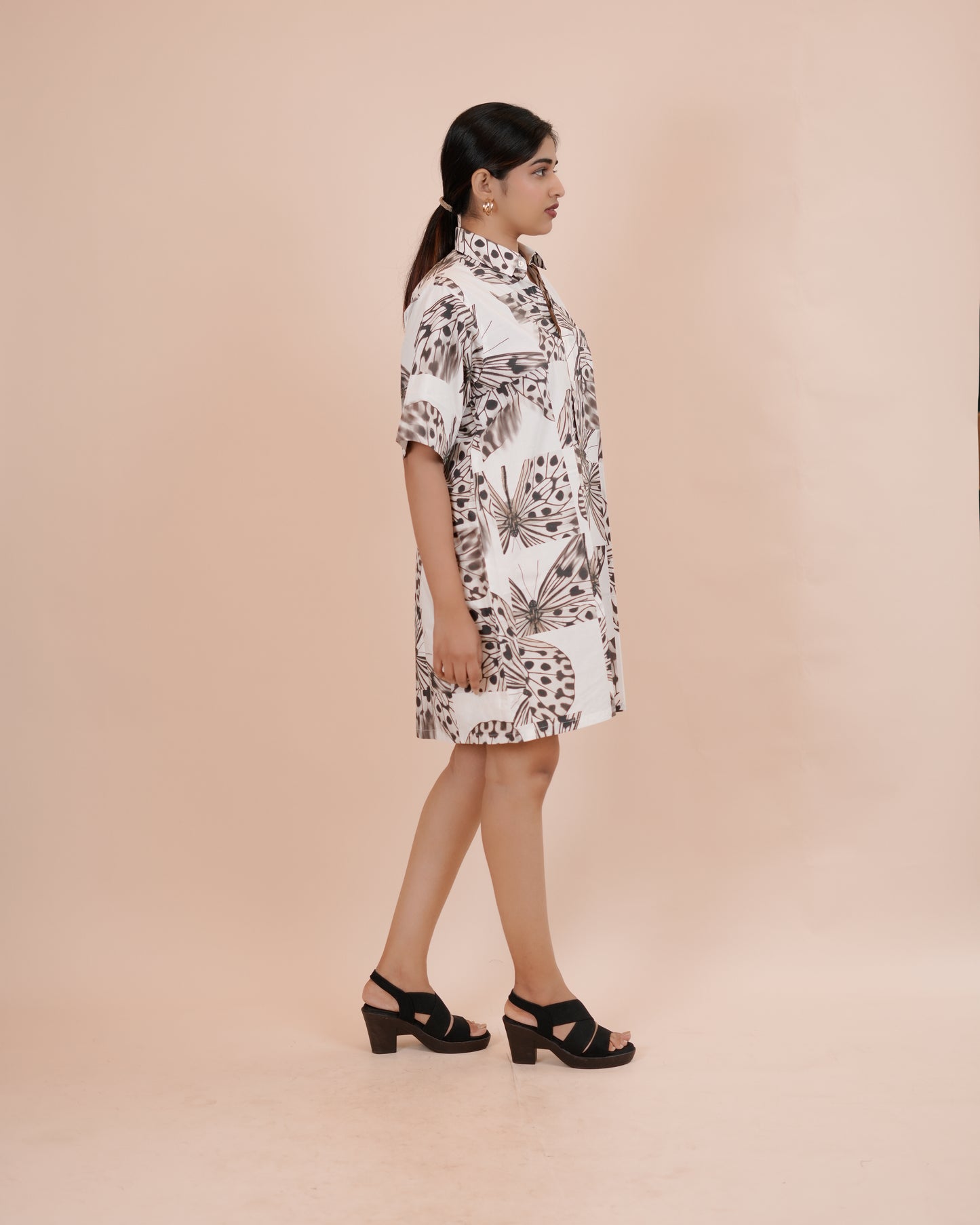 Butterfly Print Button-Up Dress