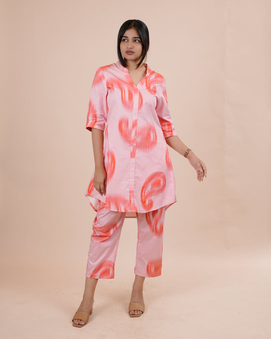 Stylish Pink Abstract Kurta Set