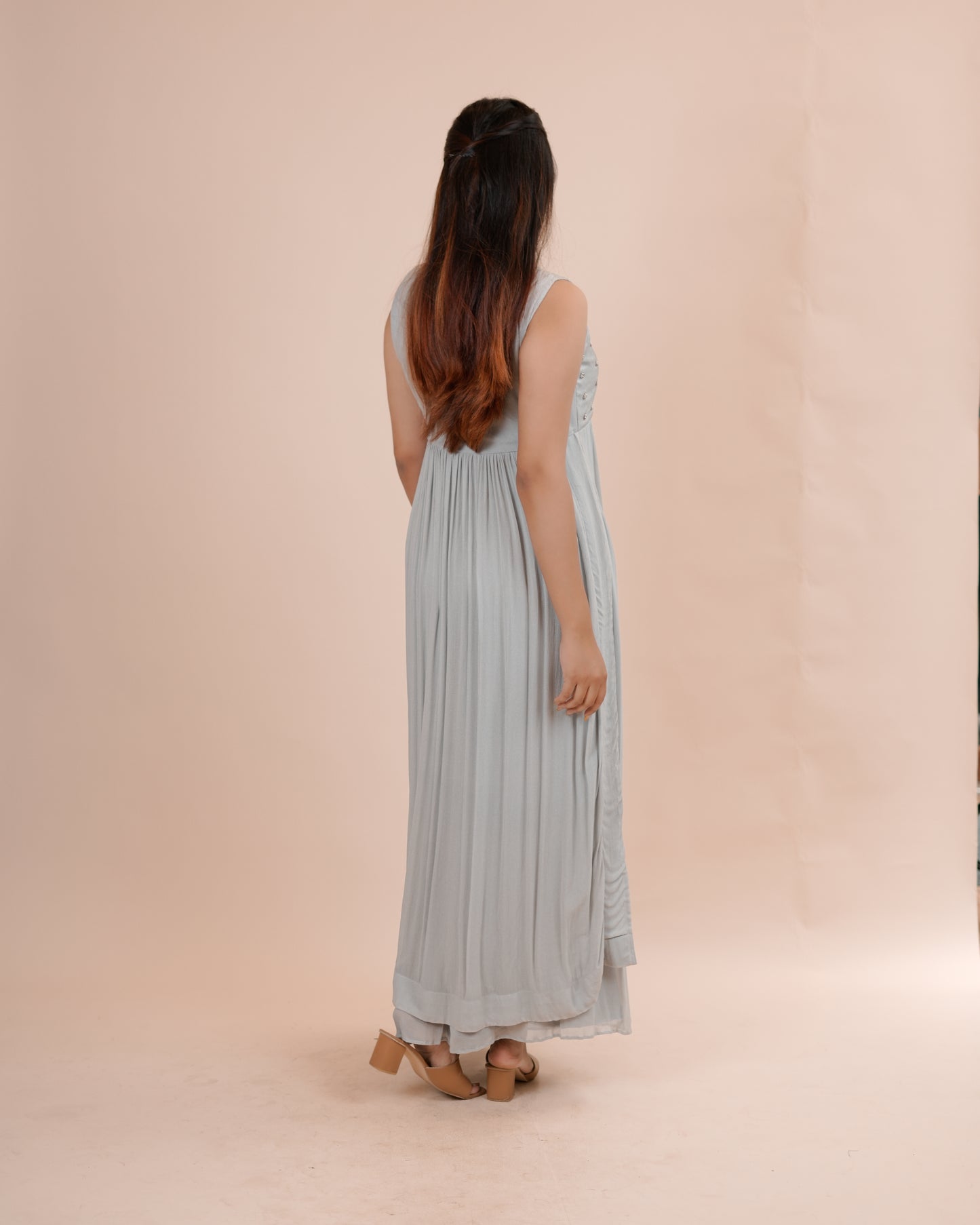Grey Pleated Kurta and pants set