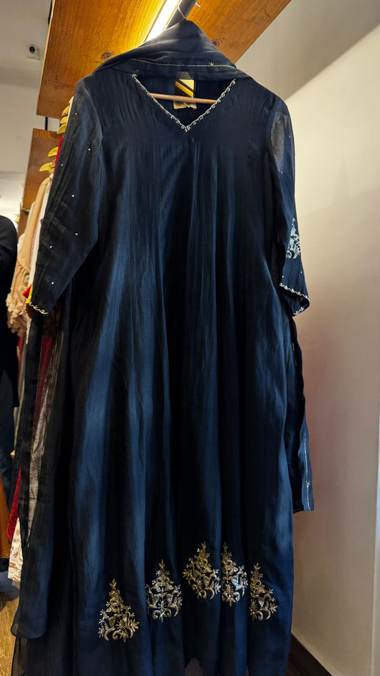 Black with elegant hand embroidery