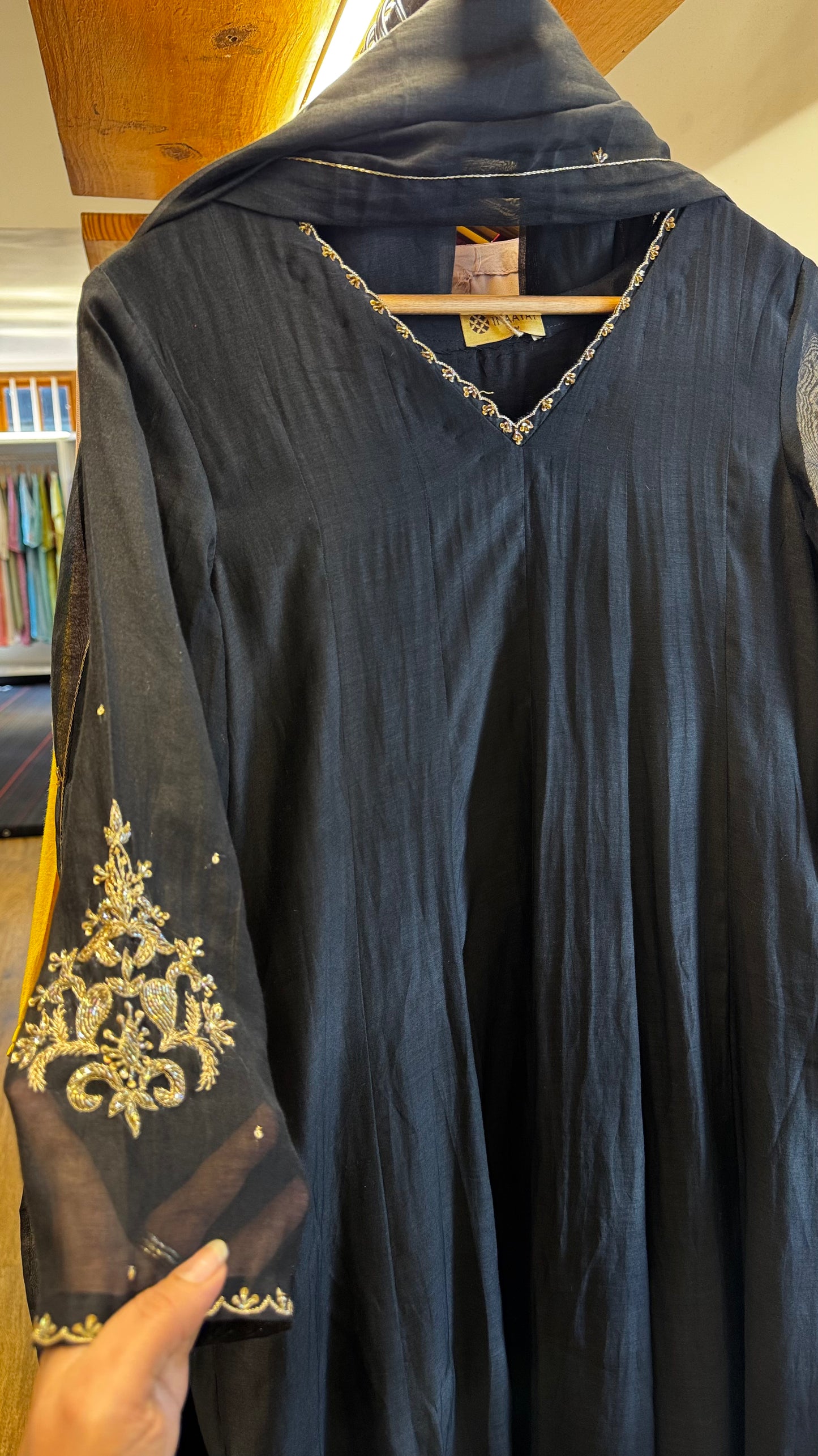 Black with elegant hand embroidery