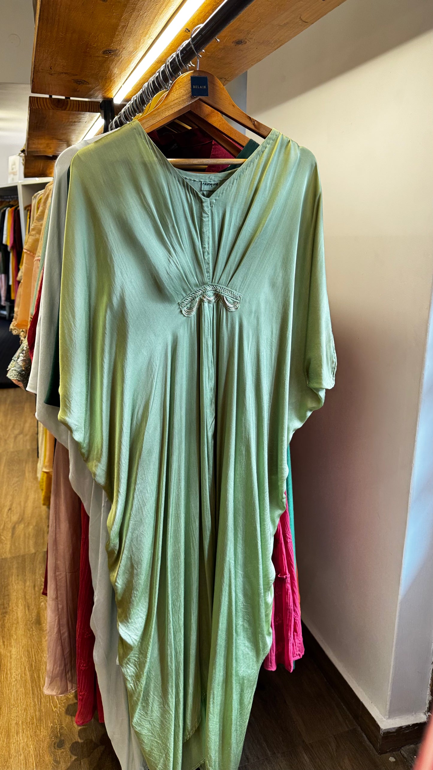 Sage green cowl Kaftan with slip size M