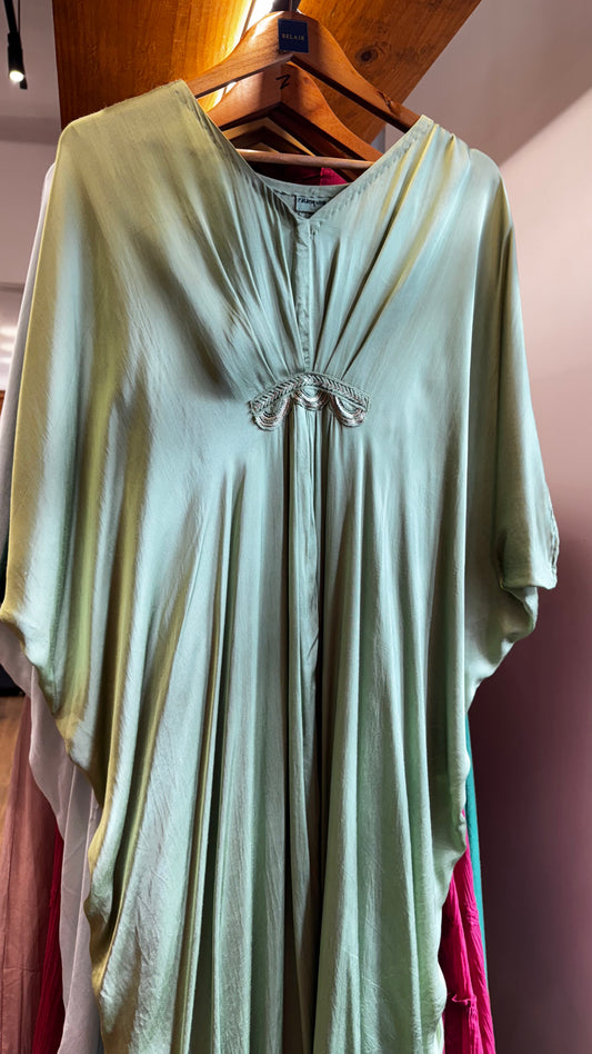 Sage green cowl Kaftan with slip size M