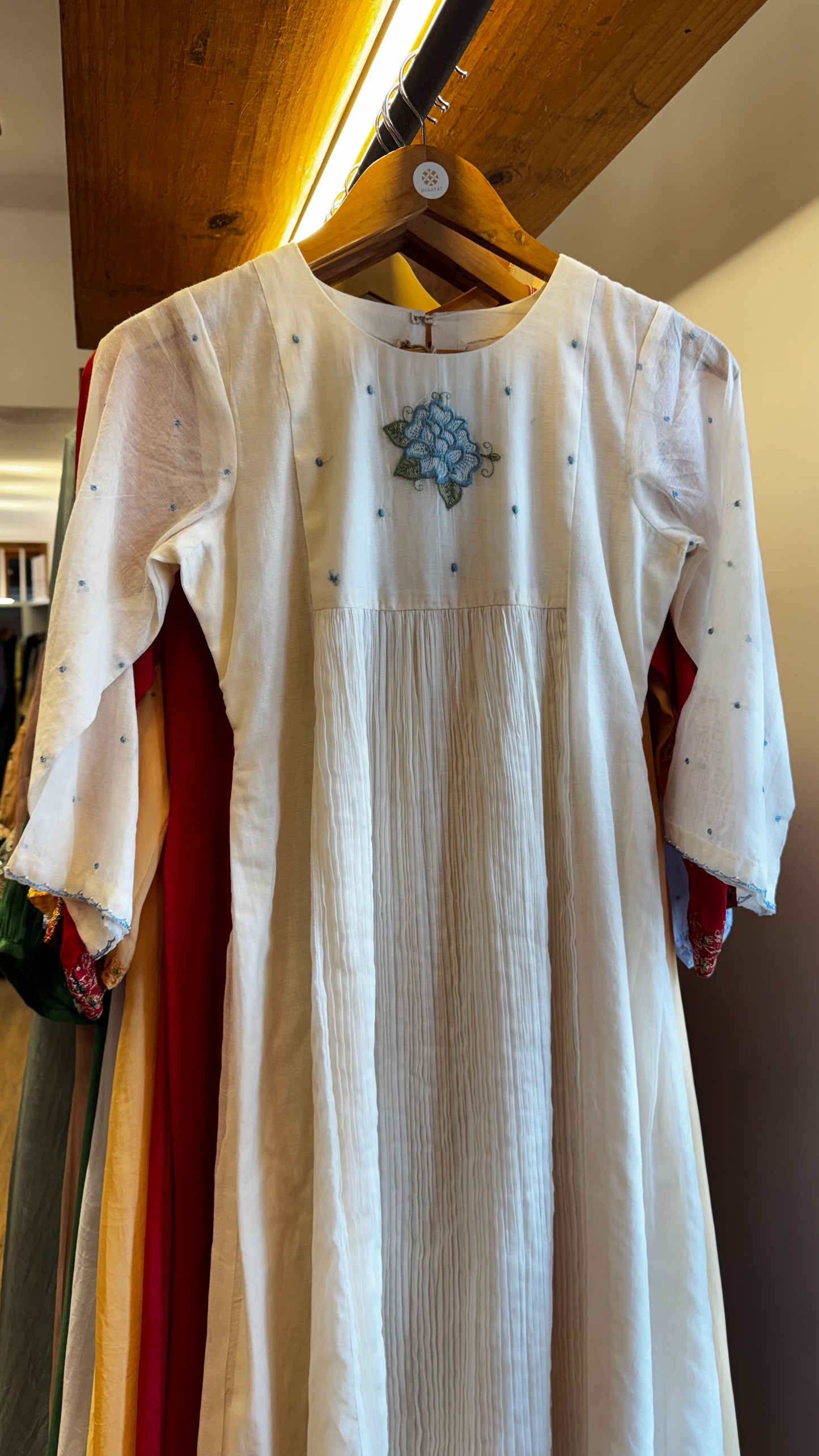 Off white Chanderi dress with round neckline