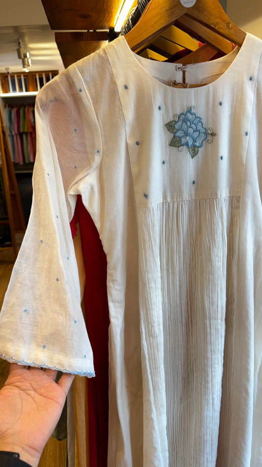 Off white Chanderi dress with round neckline