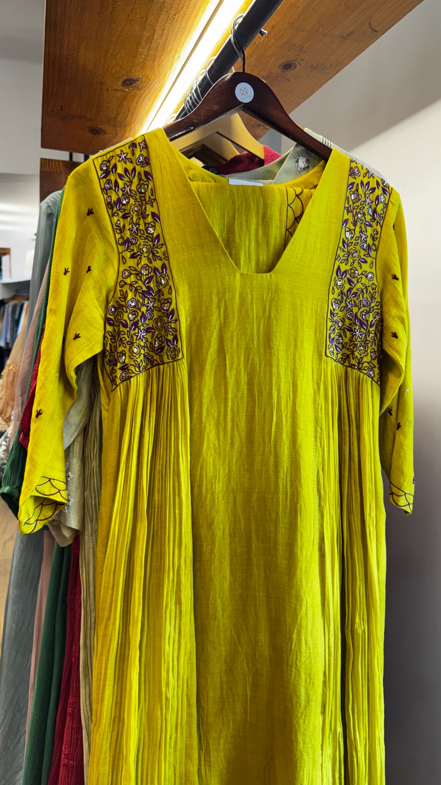 Light green chanderi A line and v neckline dress with dupatta