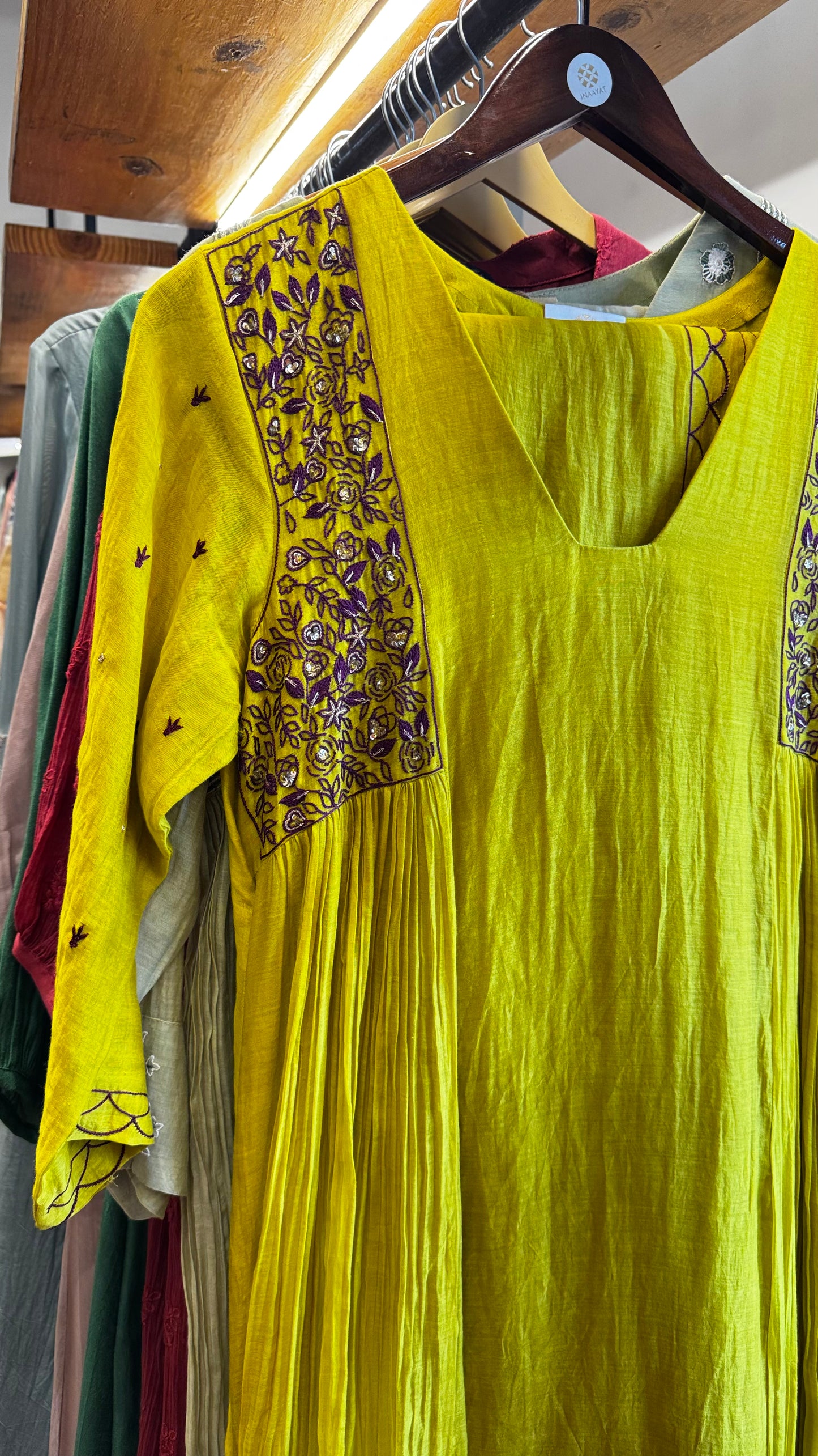 Light green chanderi A line and v neckline dress with dupatta