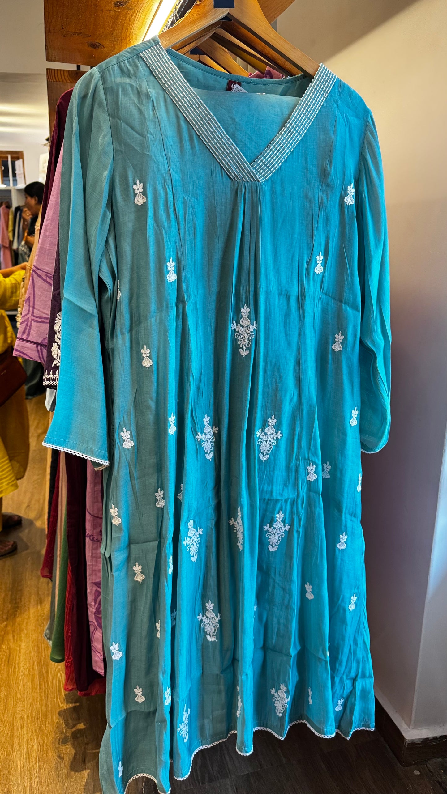 teal light blue cotton white thread embroidered 3 pcs full set size XXL