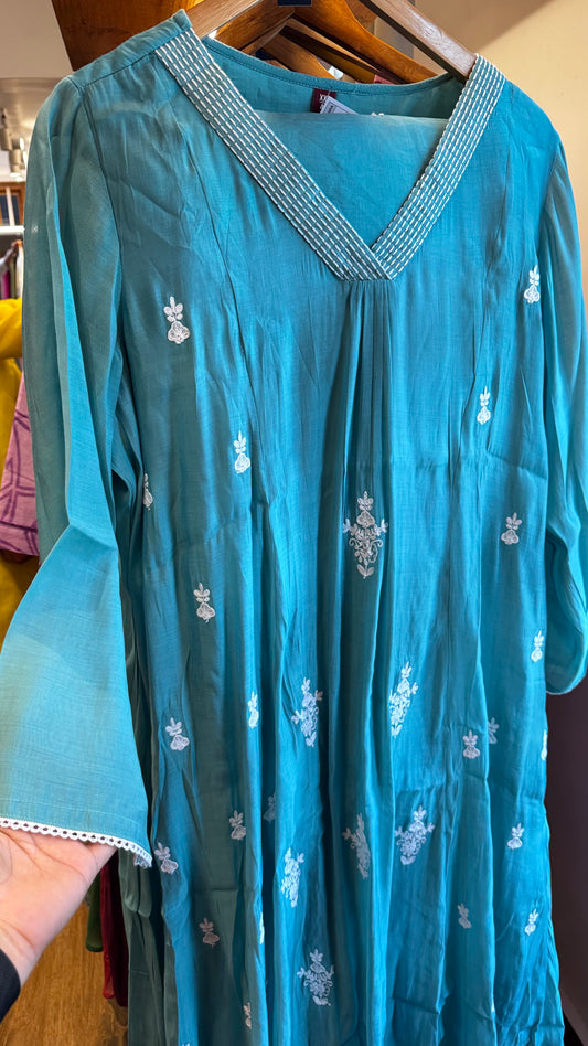 teal light blue cotton white thread embroidered 3 pcs full set size XXL
