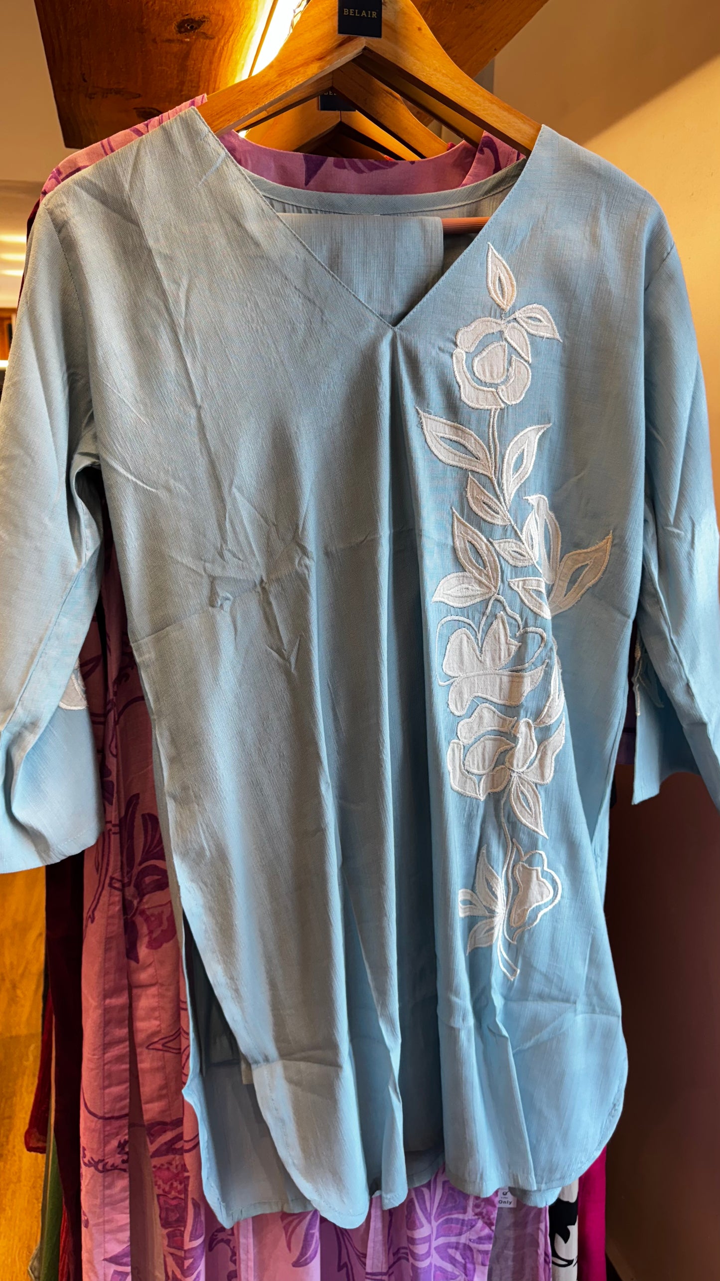 Light blue cotton white applique work coodset size M, XL, 3XL