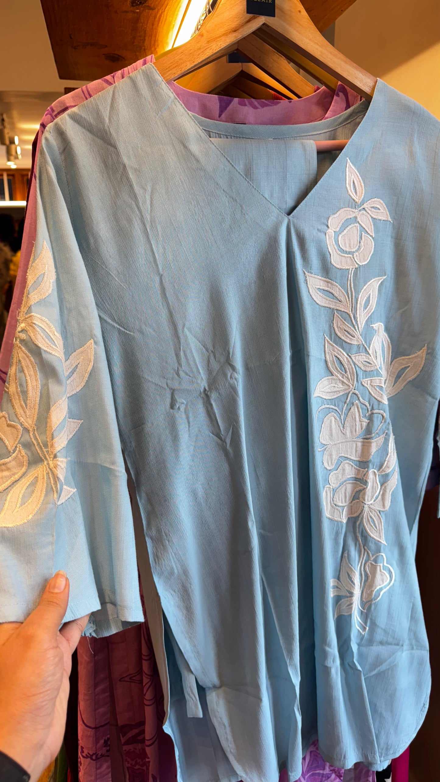 Light blue cotton white applique work coodset size M, XL, 3XL