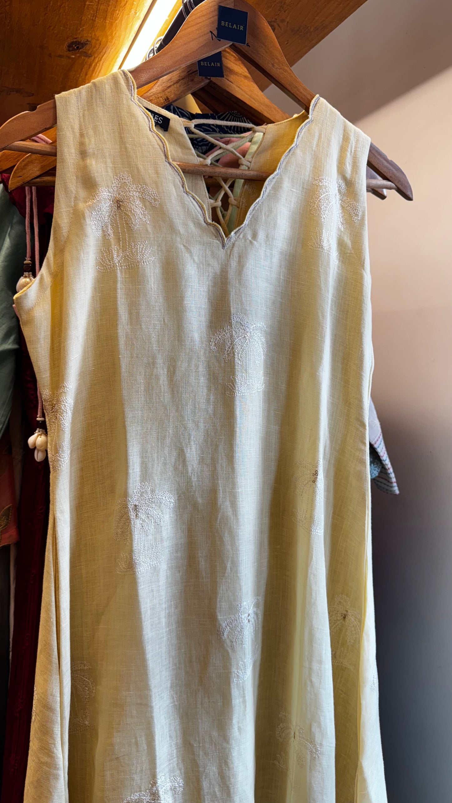 butter yellow sleeveless linen cotton dress size S (36)