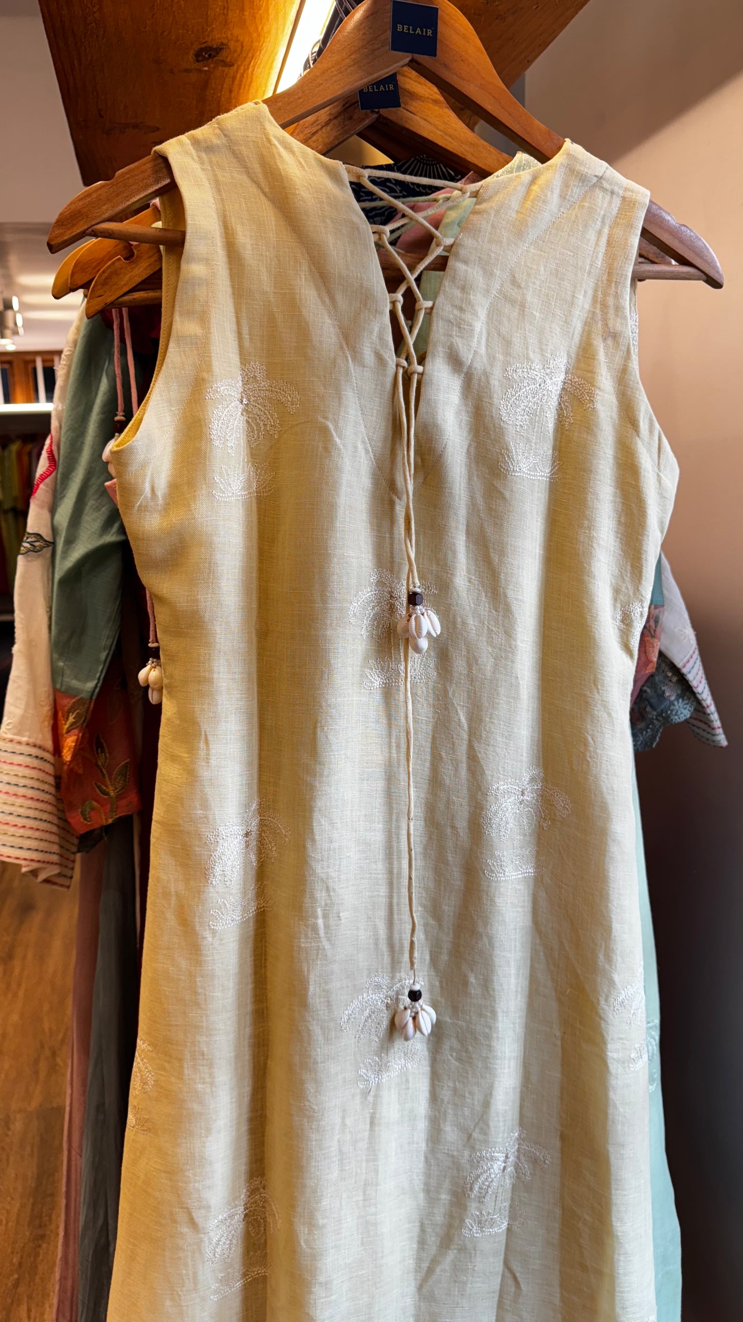 butter yellow sleeveless linen cotton dress size S (36)