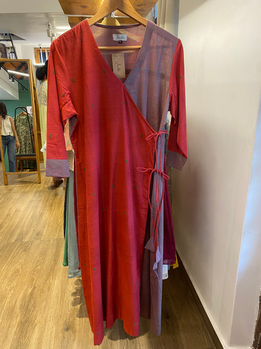 Red and green cotton wrap dress size -S,XL