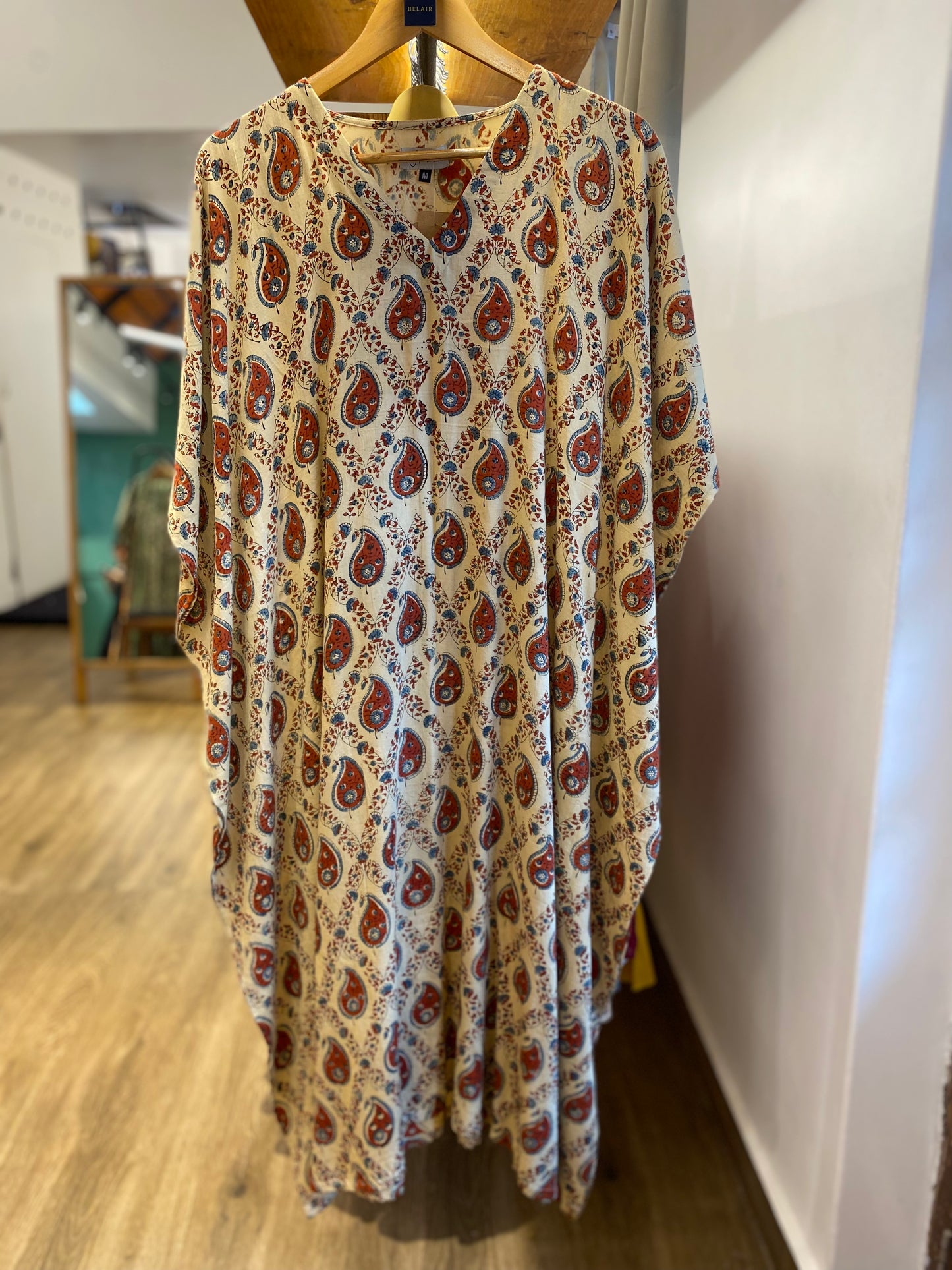 Beige block print kaftan size -M